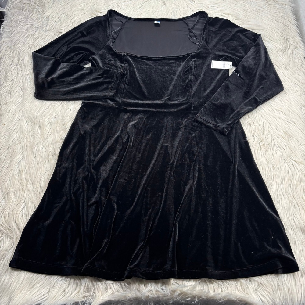 NWT Old Navy Women's XL Black Velvet Fit & Flare Velvet‎ Mini Dress Whimsigoth